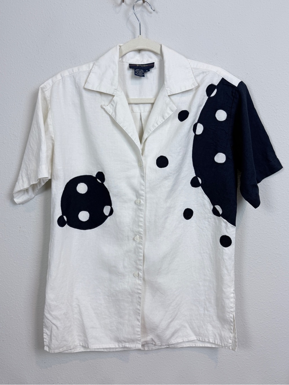 Breeches Linen Navy & White Short Sleeve Button-Down Shirt 6